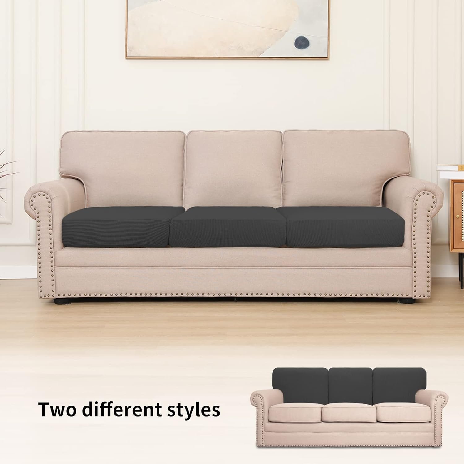 Dark Gray Stretch Seat Covers – Flexible Sofa Cushion Protector Set of 3 - Image 5