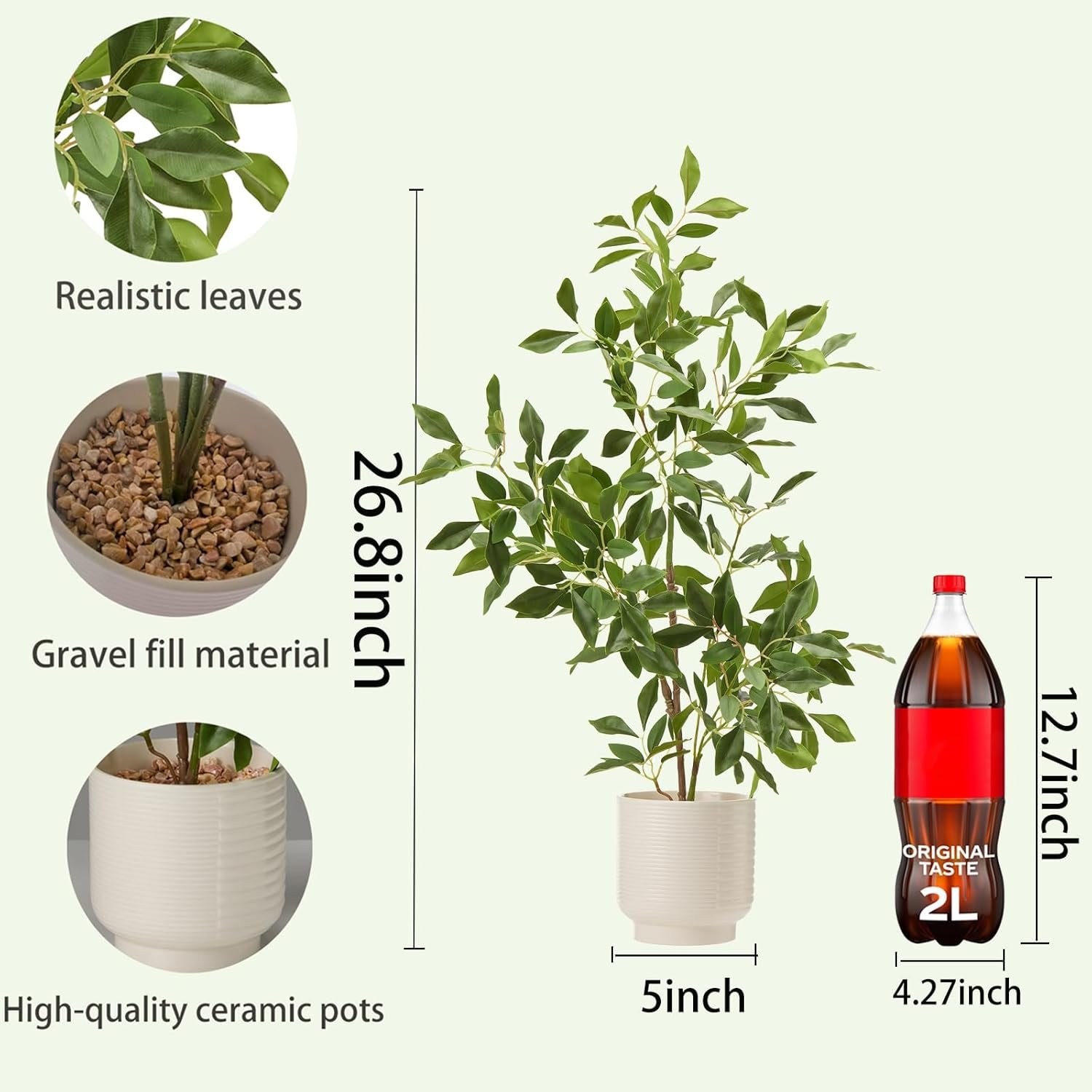 27” Artificial Ficus Plant with Ceramic Planter for Modern Home Decor - Image 4