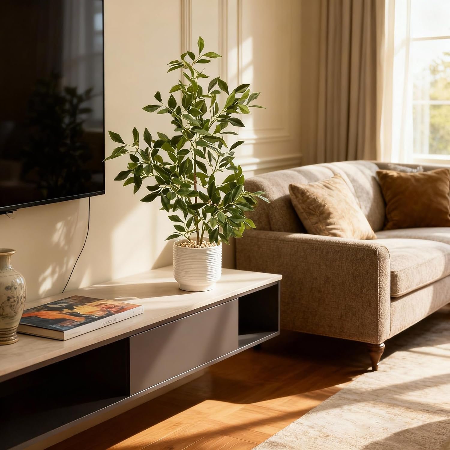 27” Artificial Ficus Plant with Ceramic Planter for Modern Home Decor - Image 5