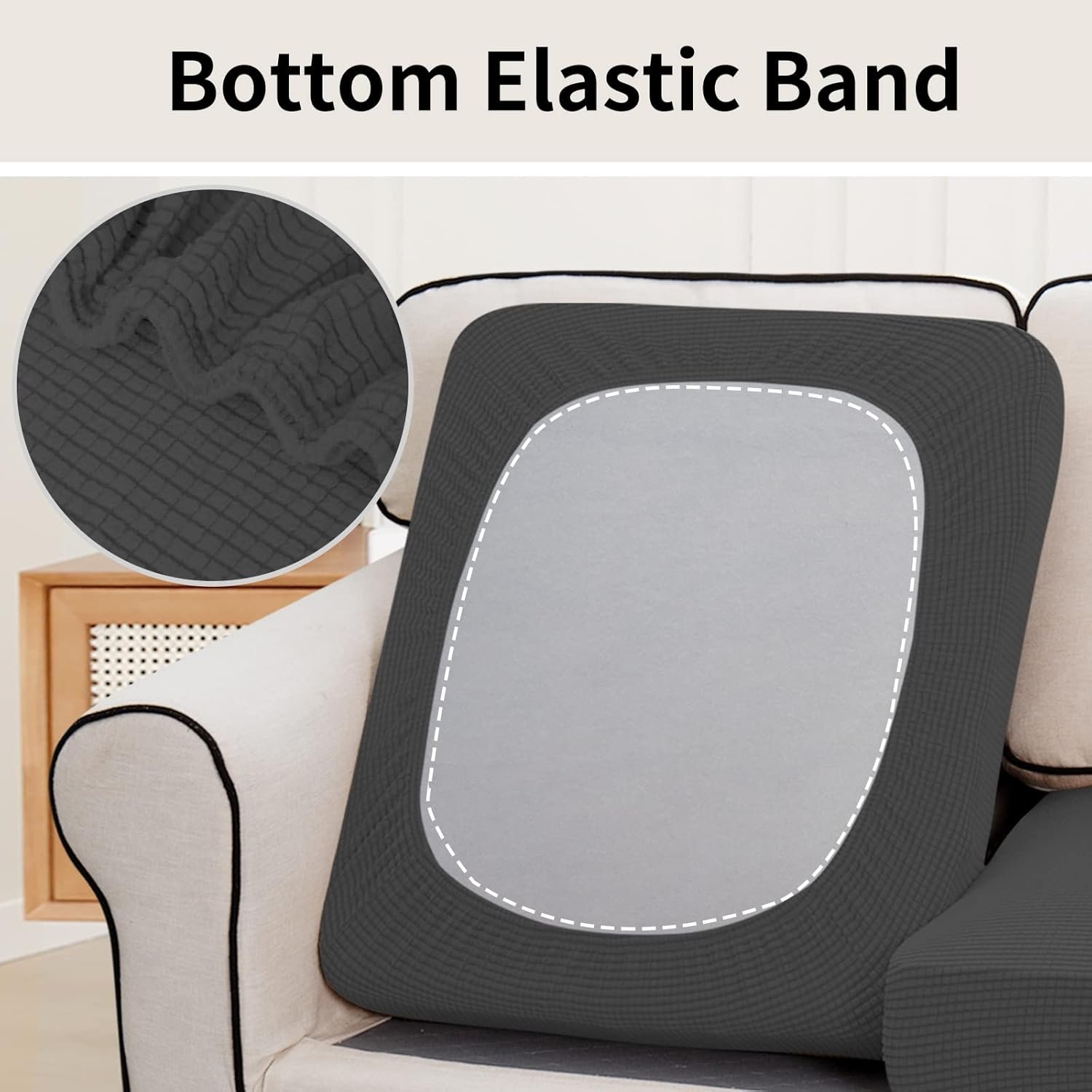 Dark Gray Stretch Seat Covers – Flexible Sofa Cushion Protector Set of 3 - Image 4