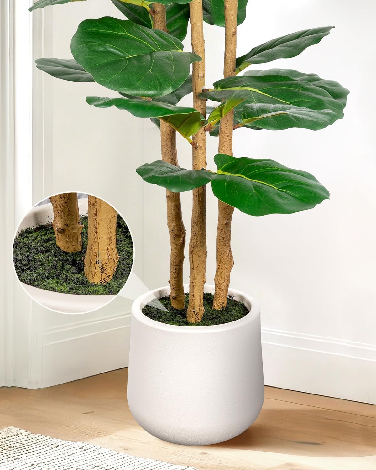 5ft Artificial Fiddle Leaf Fig Tree with Modern White Planter - Image 3