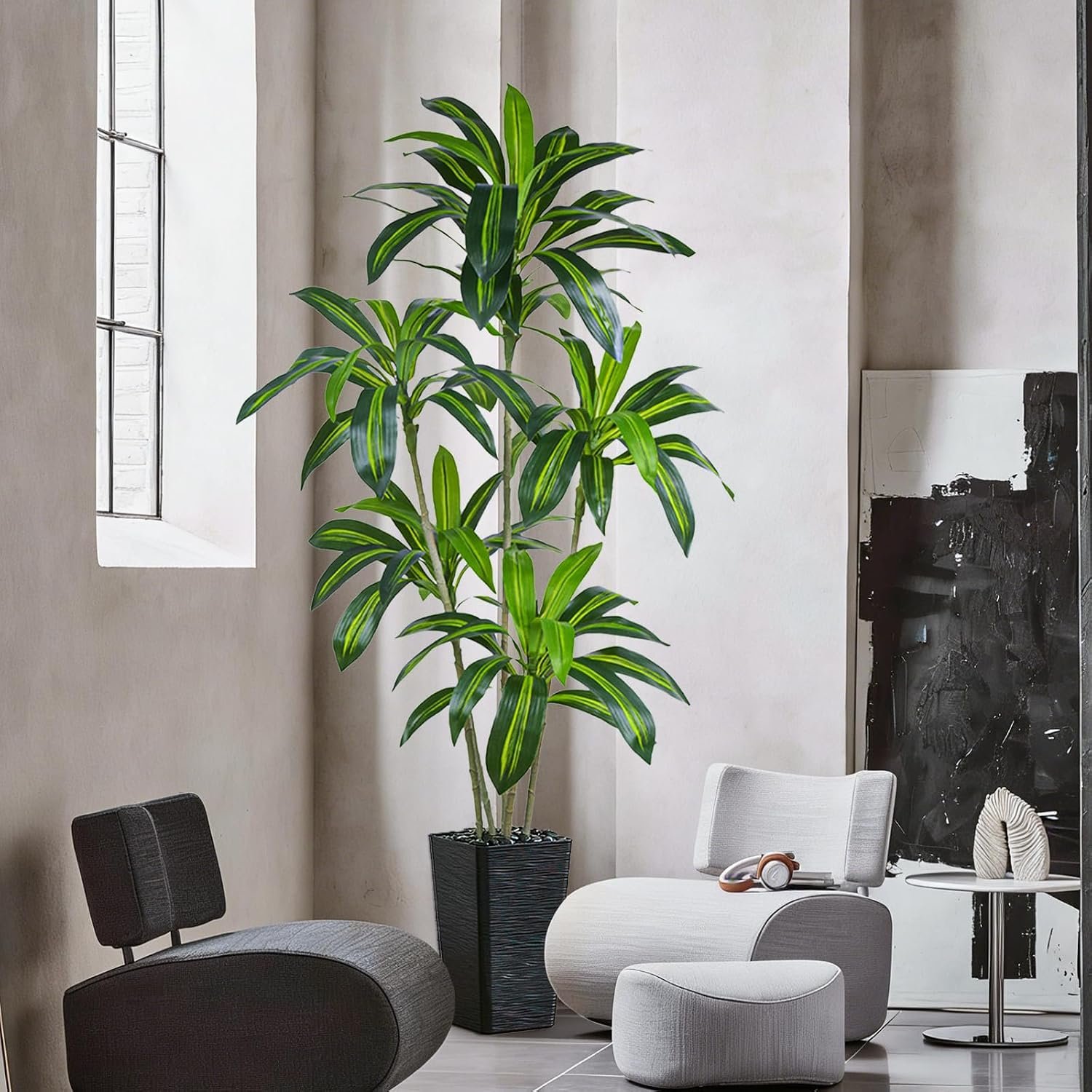 6ft Tropical Artificial Tree with Elegant Black Planter - Image 2