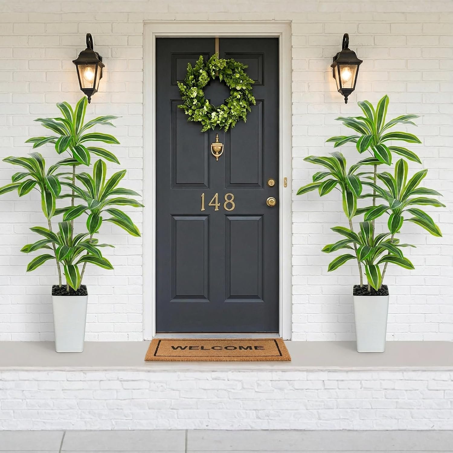 5ft Artificial Yellow Dracaena Tree with White Planter for Modern Home Decor - Image 2