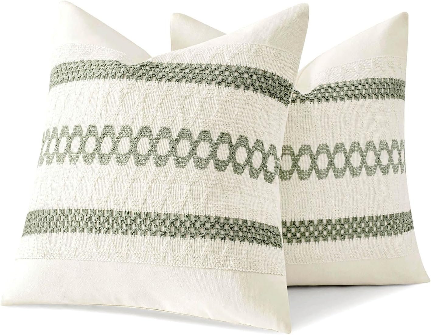 Sage Green Woven Cushion Covers – Set of 2 Decorative Throw Pillow Covers (18” × 18”) - Image 5