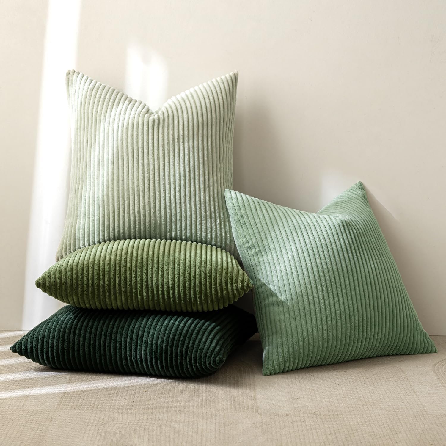 Sage Green Throw Pillow Covers – Set of 4 Soft Corduroy Cushion Covers - Image 2