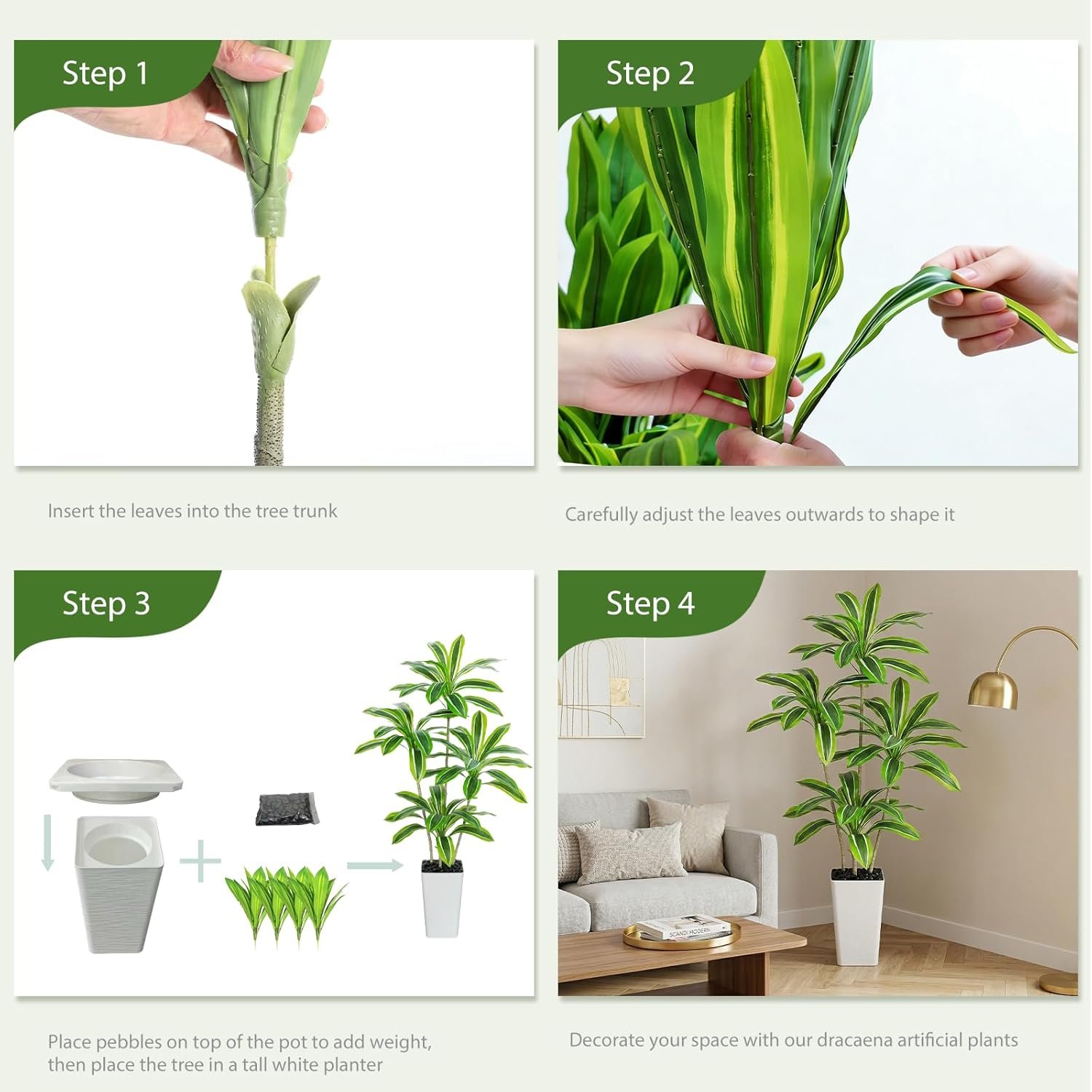 5ft Artificial Yellow Dracaena Tree with White Planter for Modern Home Decor - Image 3