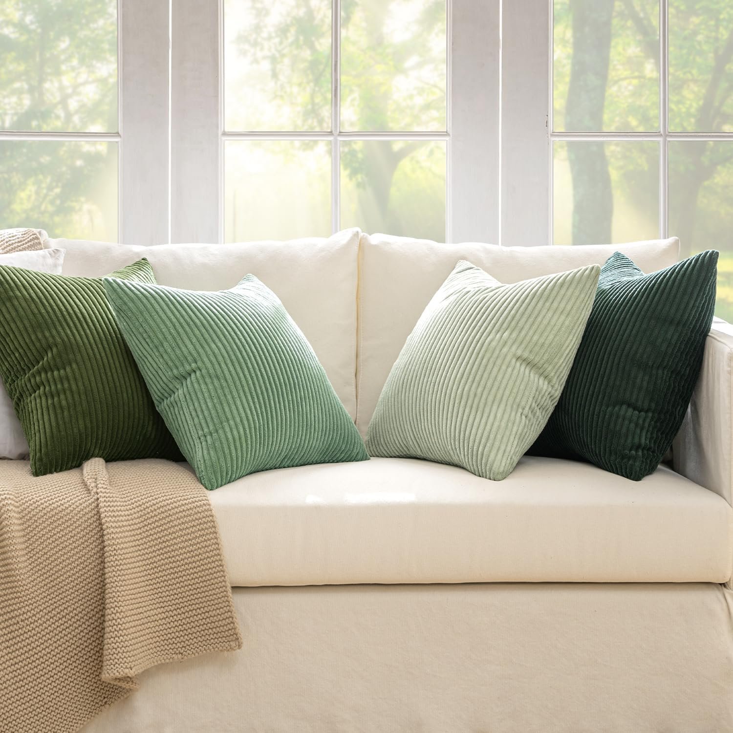 Sage Green Throw Pillow Covers – Set of 4 Soft Corduroy Cushion Covers - Image 3