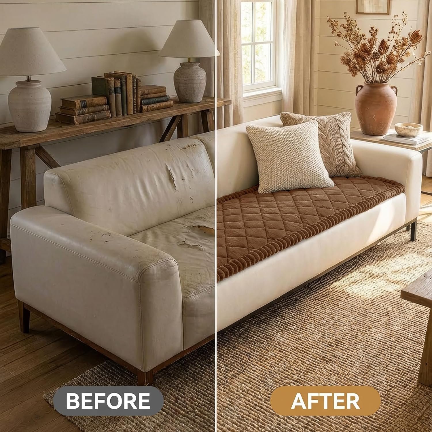 Brown Plush Sofa Cover – Soft Non-Slip Protector for 3-Cushion Couches - Image 4