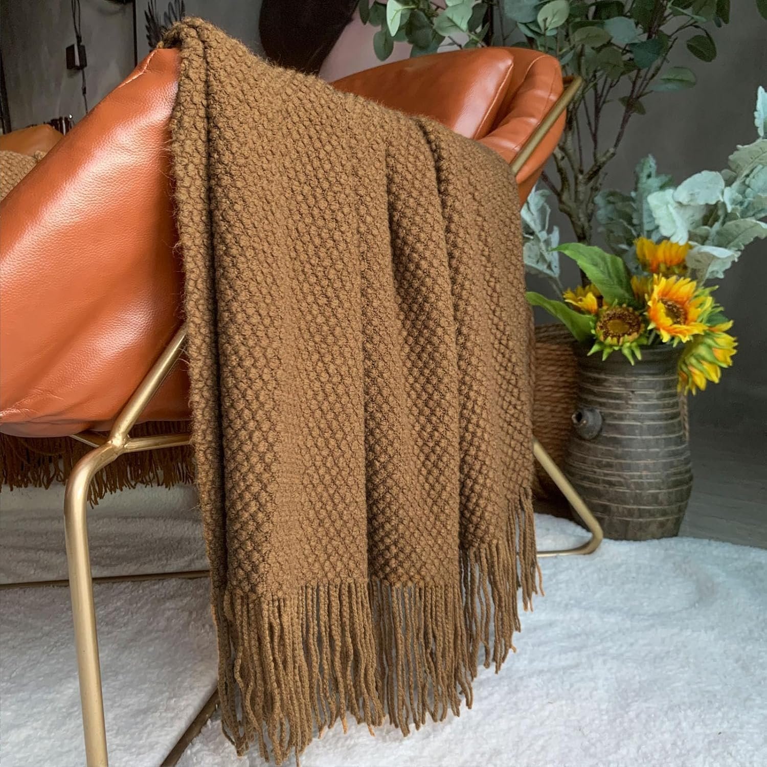 Knitted Throw Blanket with Tassels Bubble for Couch Cover Home Decor - Image 4