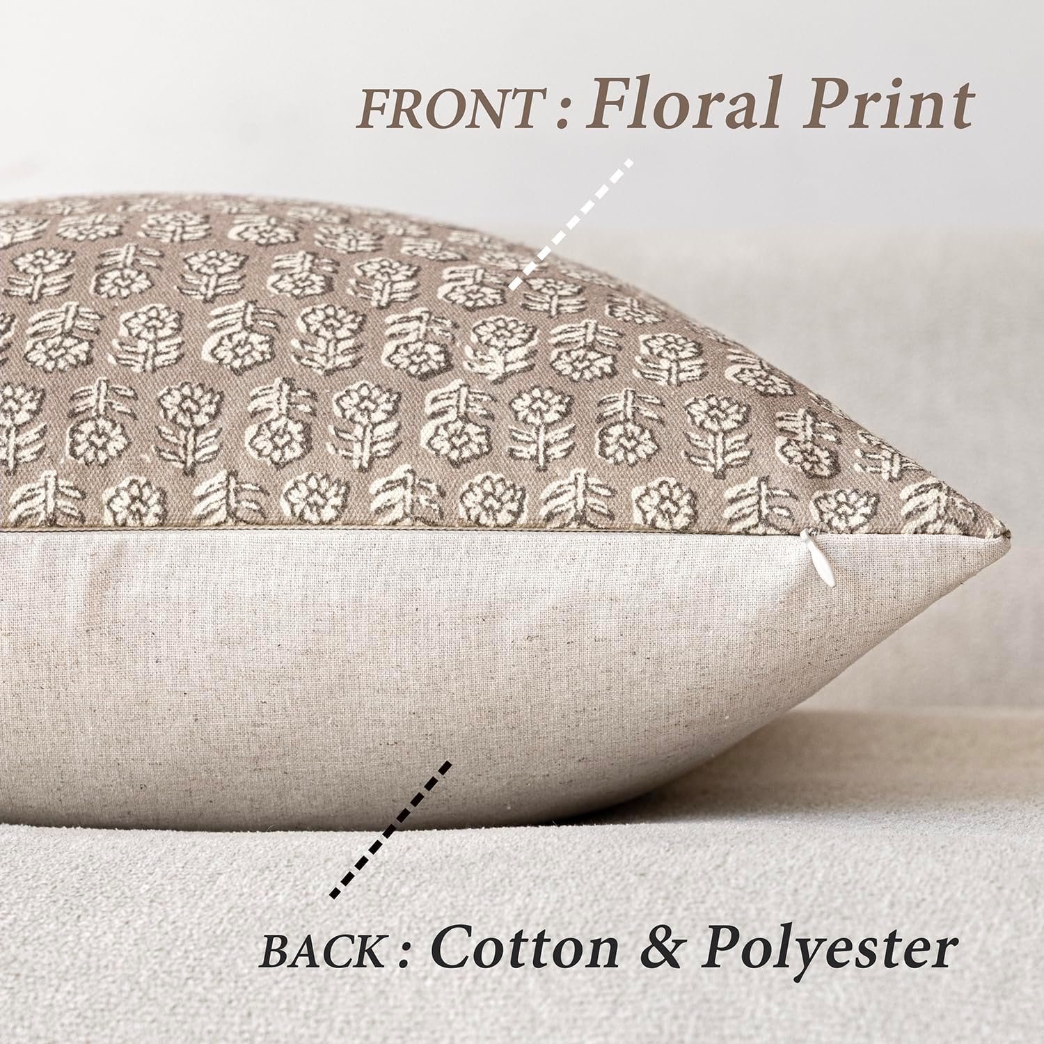 Neutral Floral Cushion Covers – Set of 2 Vintage Decorative Throw Pillow Covers - Image 2