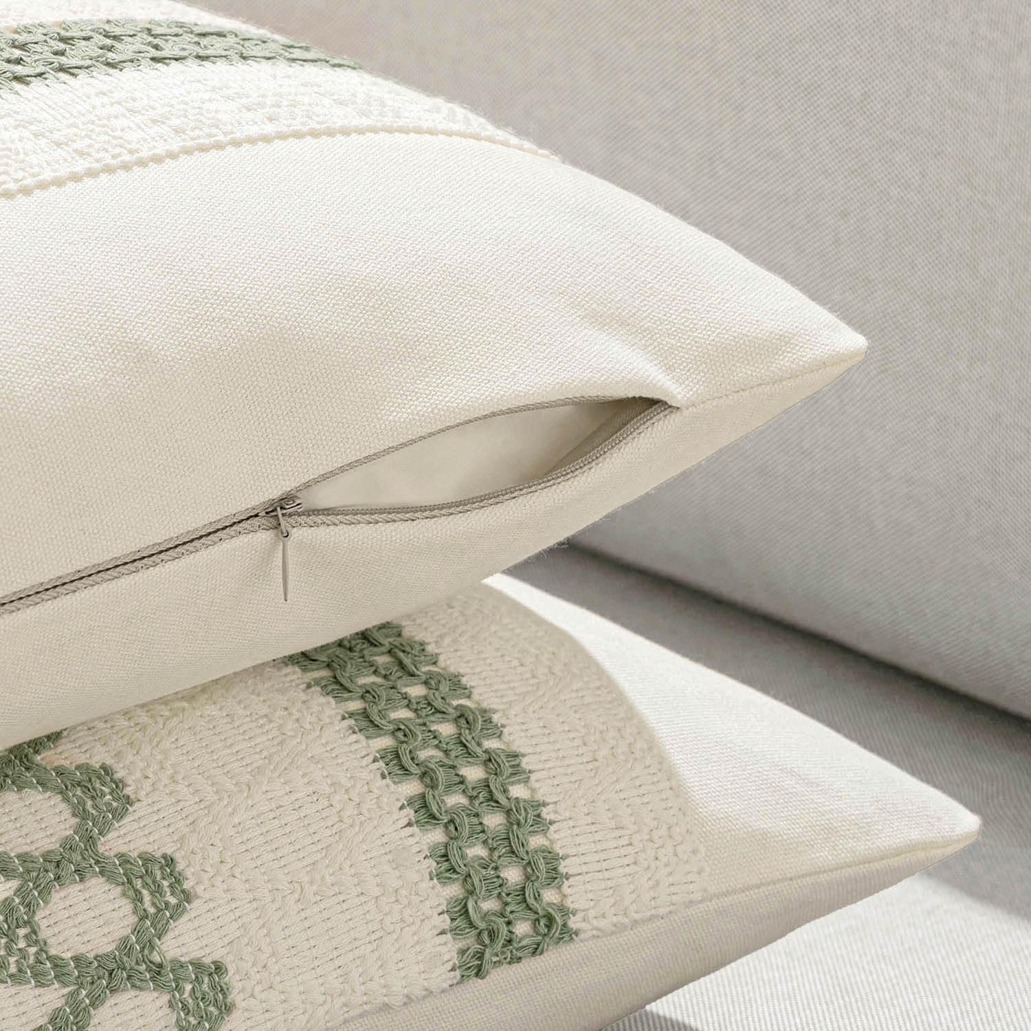 Sage Green Woven Cushion Covers – Set of 2 Decorative Throw Pillow Covers (18” × 18”) - Image 2