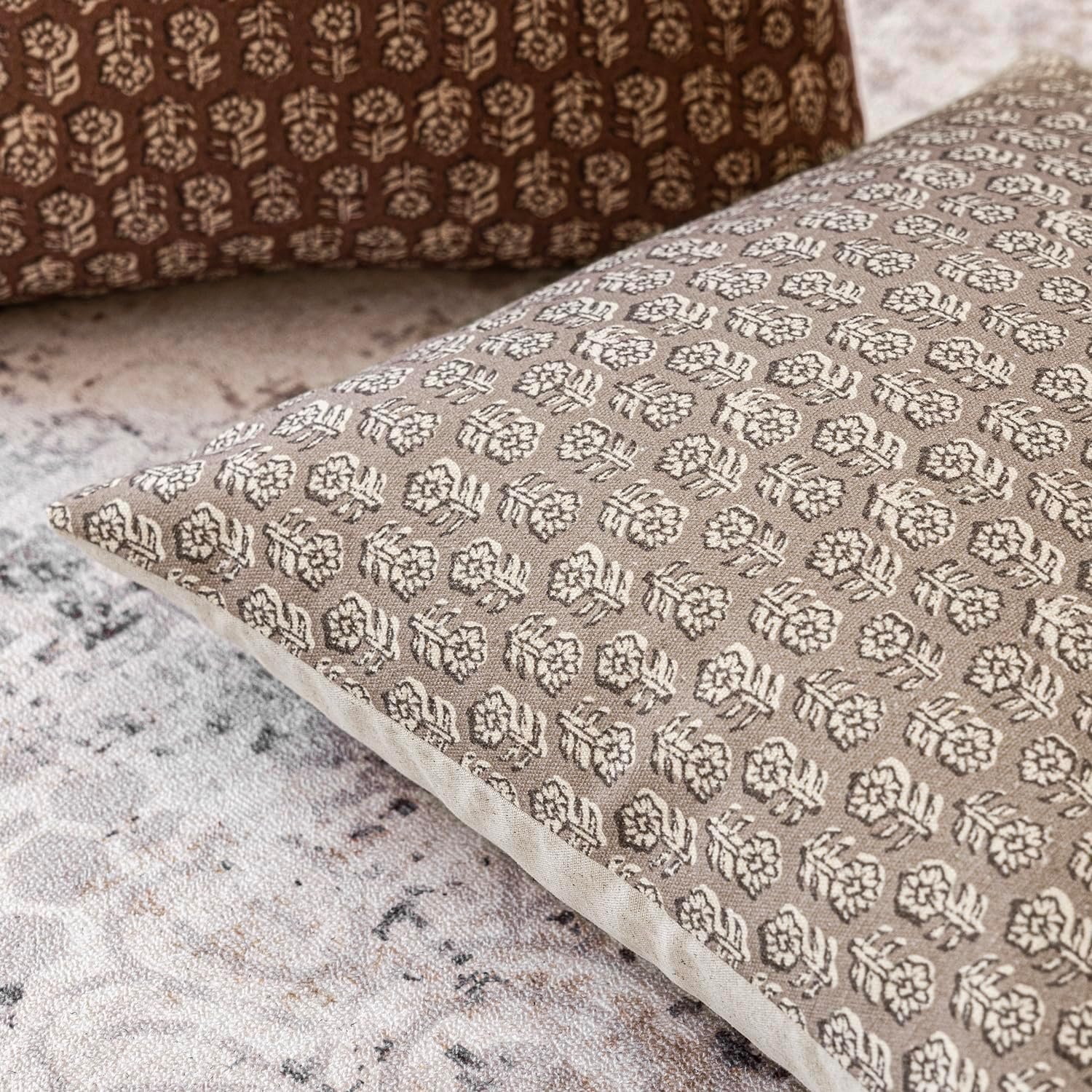 Neutral Floral Cushion Covers – Set of 2 Vintage Decorative Throw Pillow Covers - Image 3