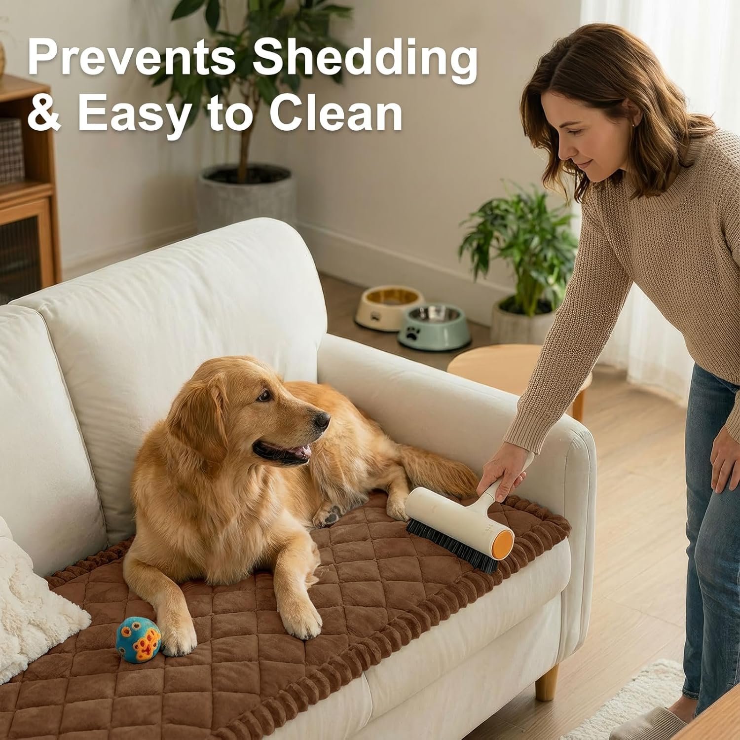 Brown Plush Sofa Cover – Soft Non-Slip Protector for 3-Cushion Couches - Image 5