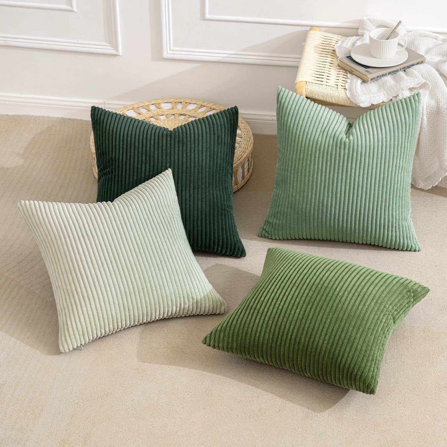 Sage Green Throw Pillow Covers – Set of 4 Soft Corduroy Cushion Covers - Image 4