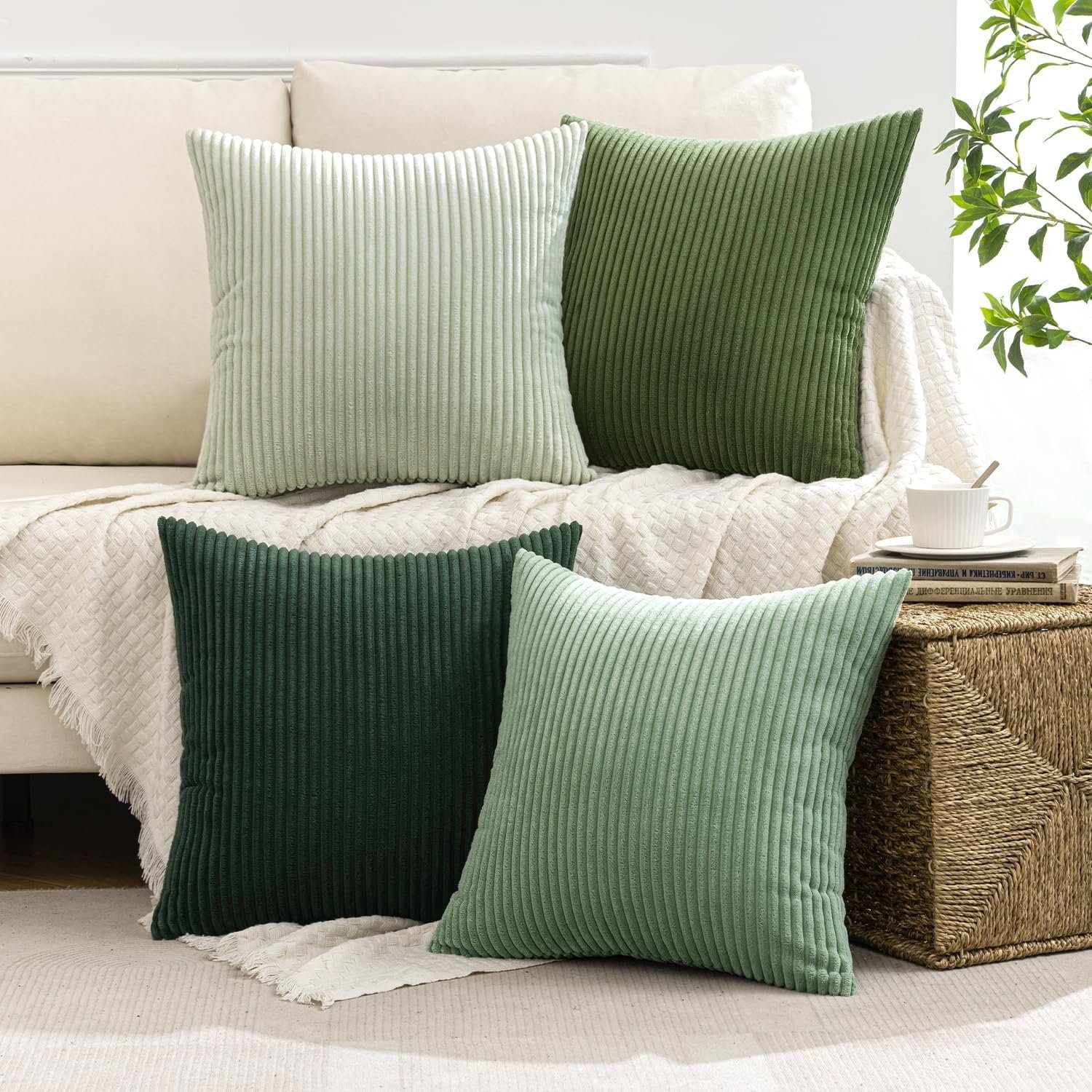Sage Green Throw Pillow Covers – Set of 4 Soft Corduroy Cushion Covers - Image 5