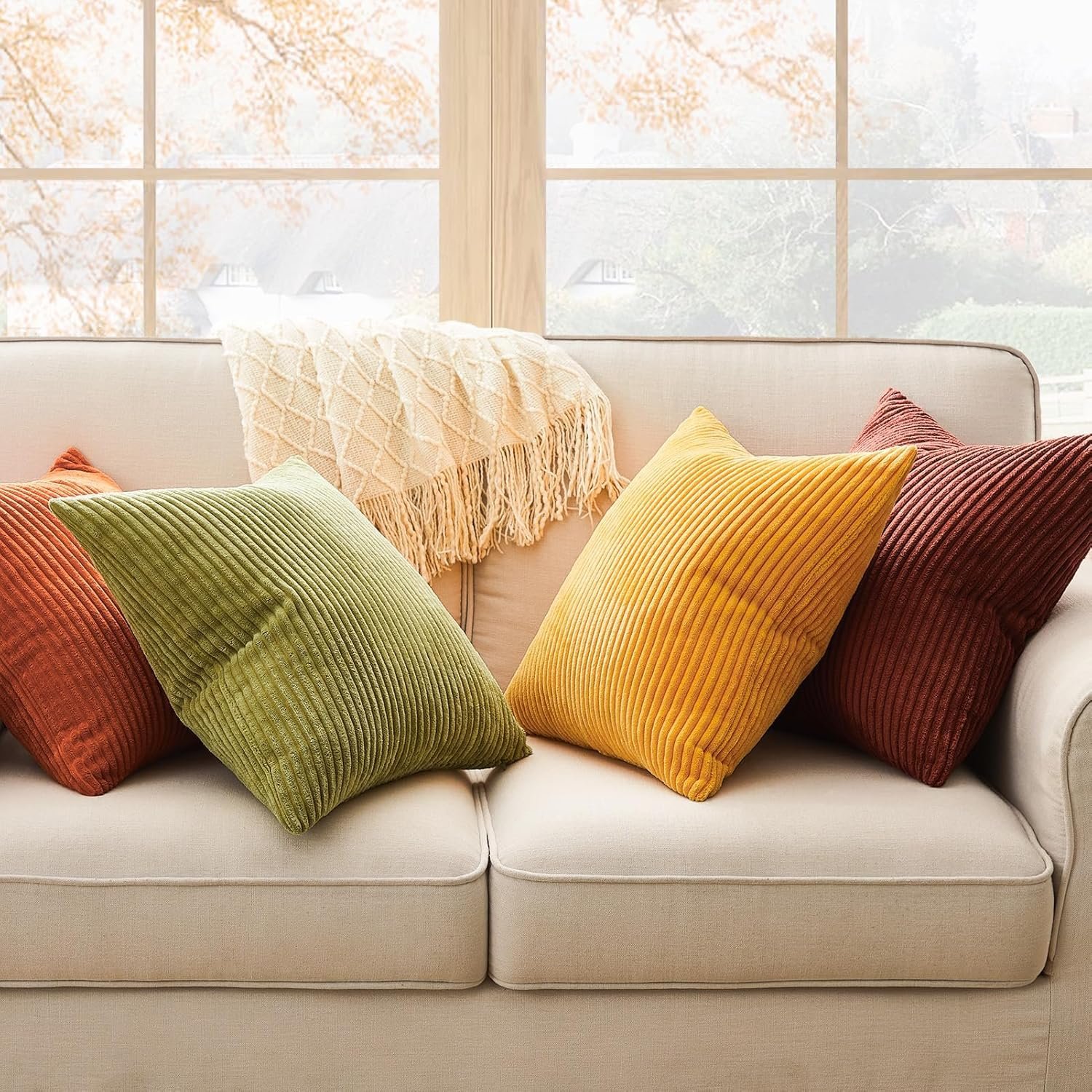 Burnt Orange Corduroy Throw Pillow Covers – Set of 4 Decorative Cushion Covers - Image 3