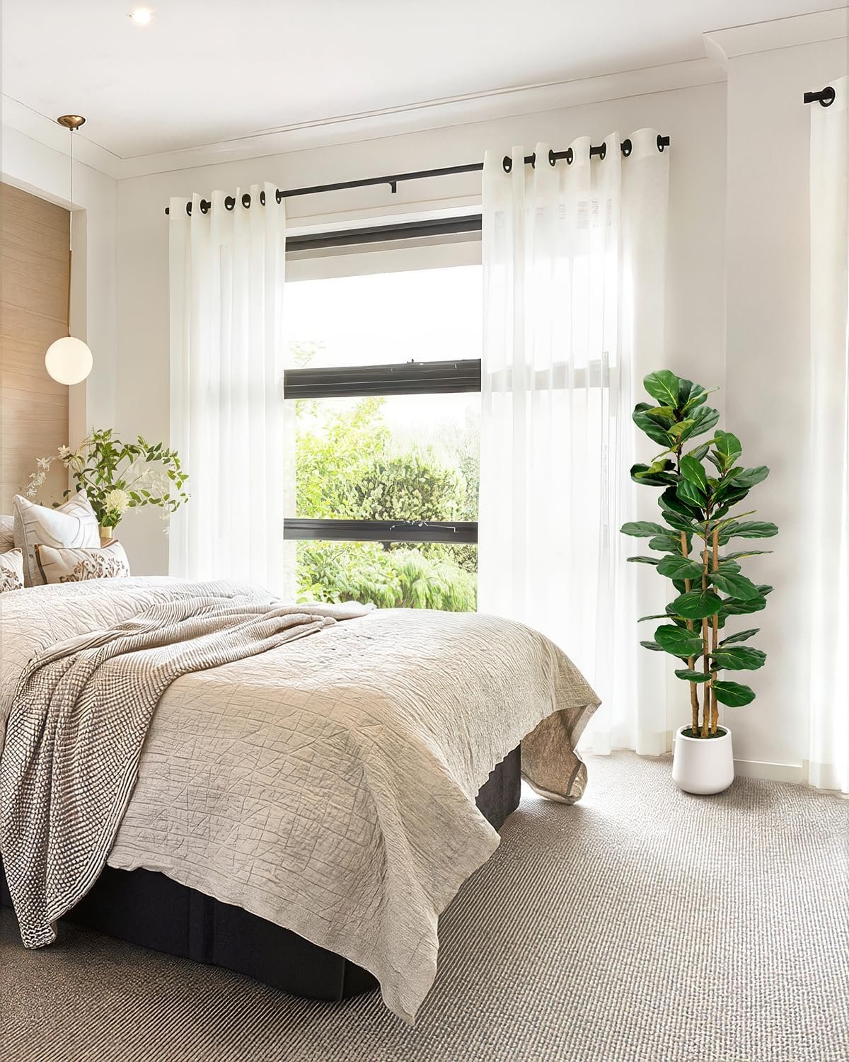5ft Artificial Fiddle Leaf Fig Tree with Modern White Planter - Image 5