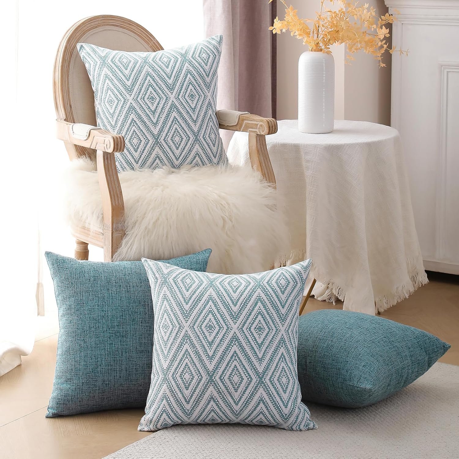 Blue Linen-Textured Cushion Covers – Set of 4 Decorative Throw Pillow Covers - Image 3