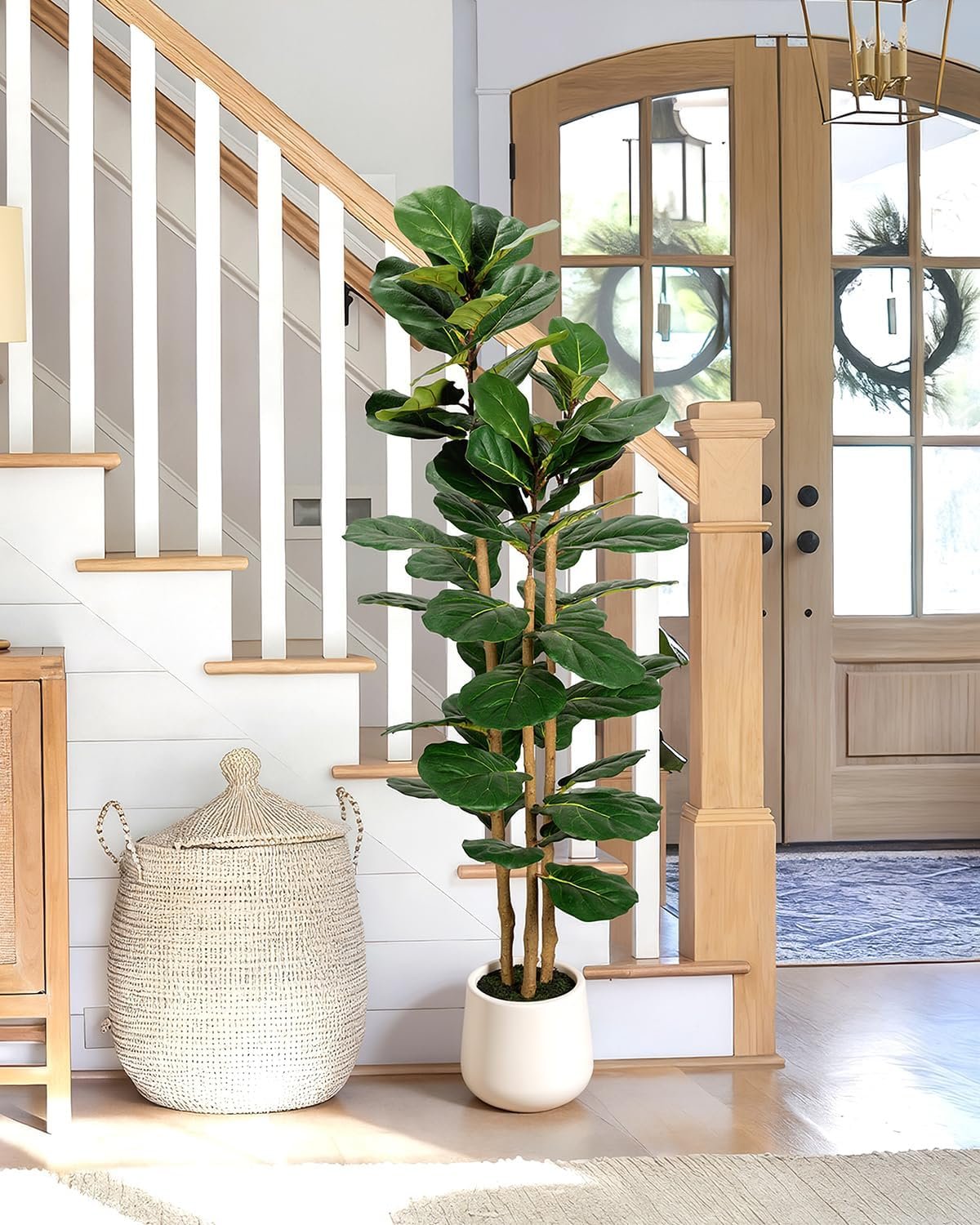 5ft Artificial Fiddle Leaf Fig Tree with Modern White Planter - Image 6