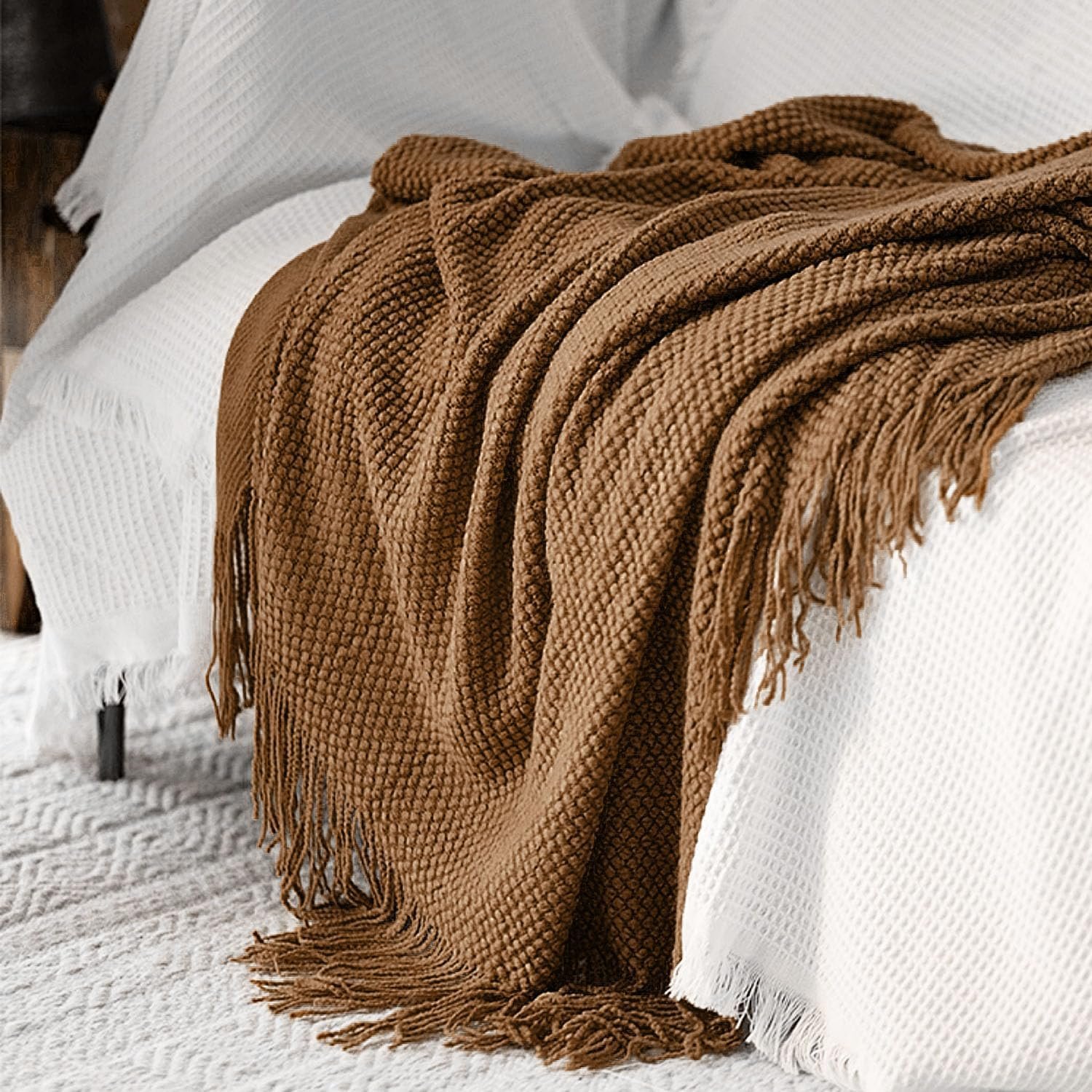 Knitted Throw Blanket with Tassels Bubble for Couch Cover Home Decor - Image 3