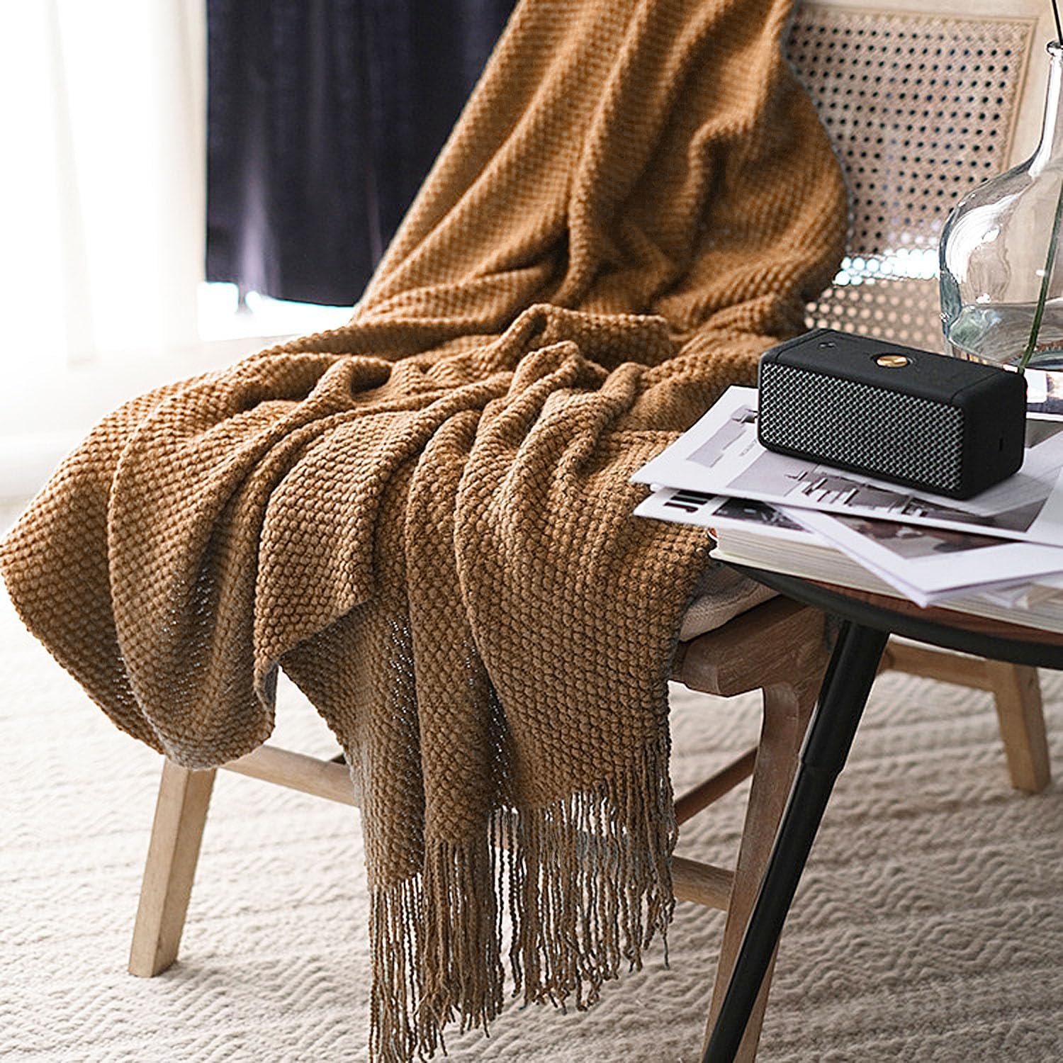 Knitted Throw Blanket with Tassels Bubble for Couch Cover Home Decor - Image 5