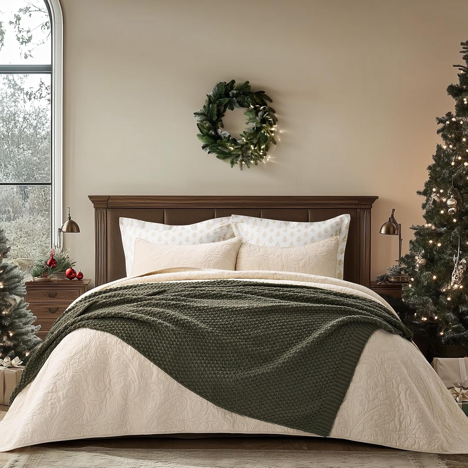 Olive Green Chunky Knit Throw Blanket – Soft Chenille Decorative Blanket (50” × 60”) - Image 2