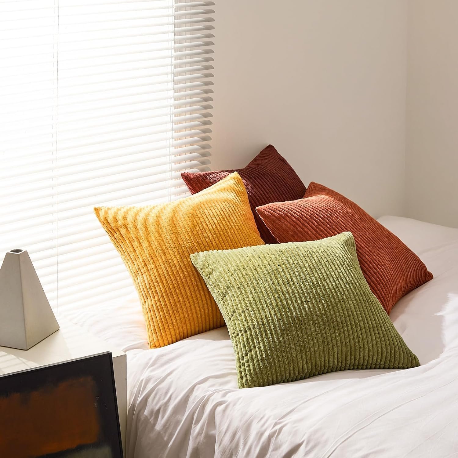 Burnt Orange Corduroy Throw Pillow Covers – Set of 4 Decorative Cushion Covers - Image 4