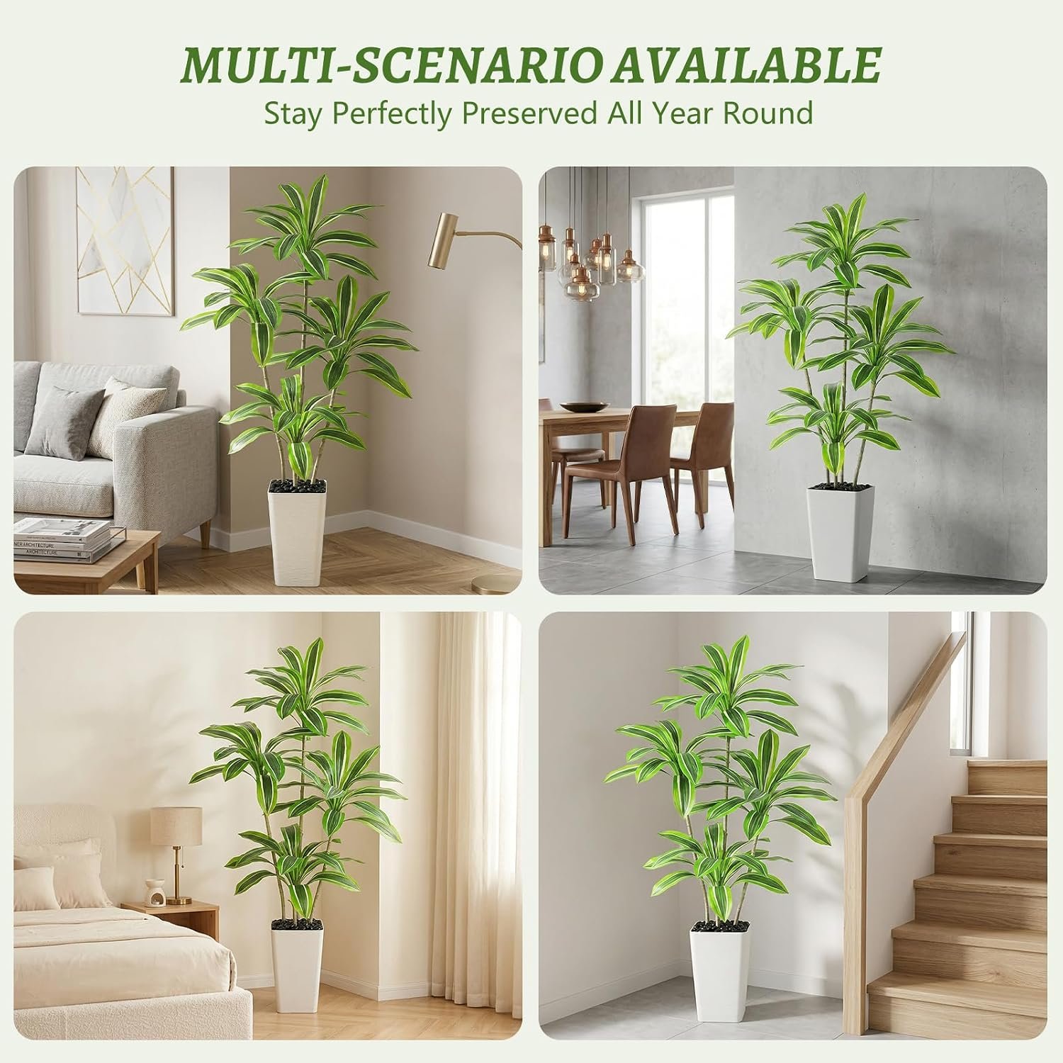 5ft Artificial Yellow Dracaena Tree with White Planter for Modern Home Decor - Image 6