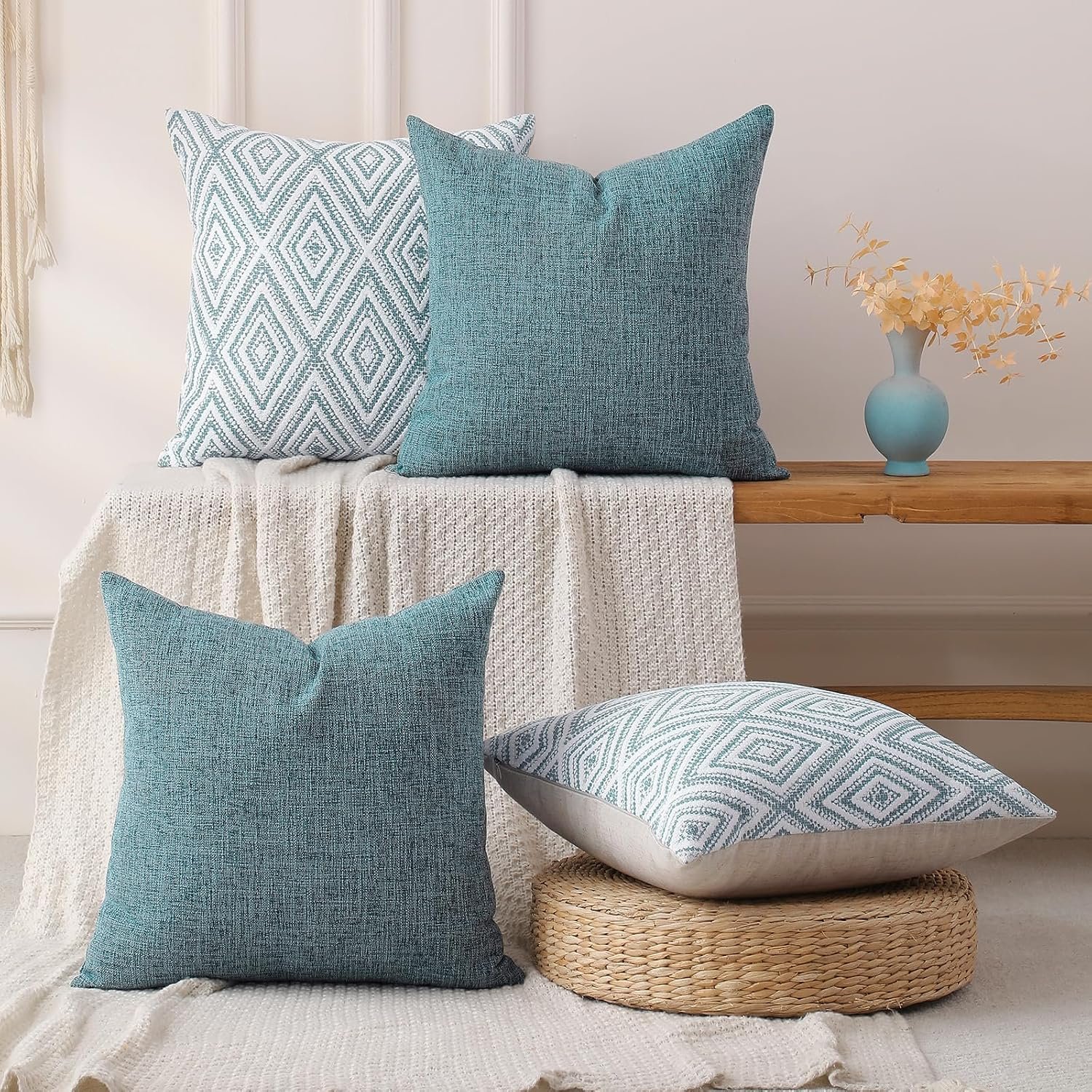 Blue Linen-Textured Cushion Covers – Set of 4 Decorative Throw Pillow Covers - Image 4