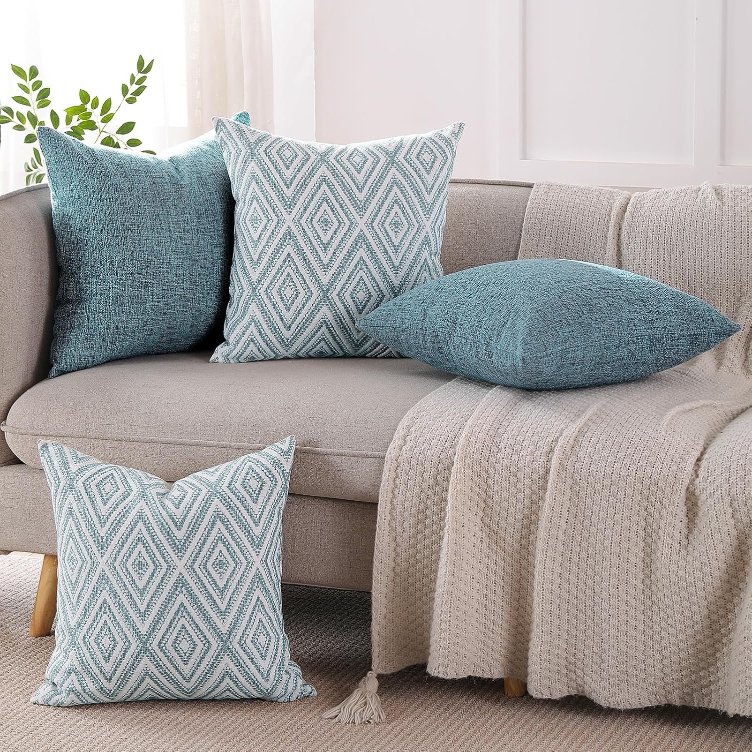 Blue Linen-Textured Cushion Covers – Set of 4 Decorative Throw Pillow Covers - Image 2