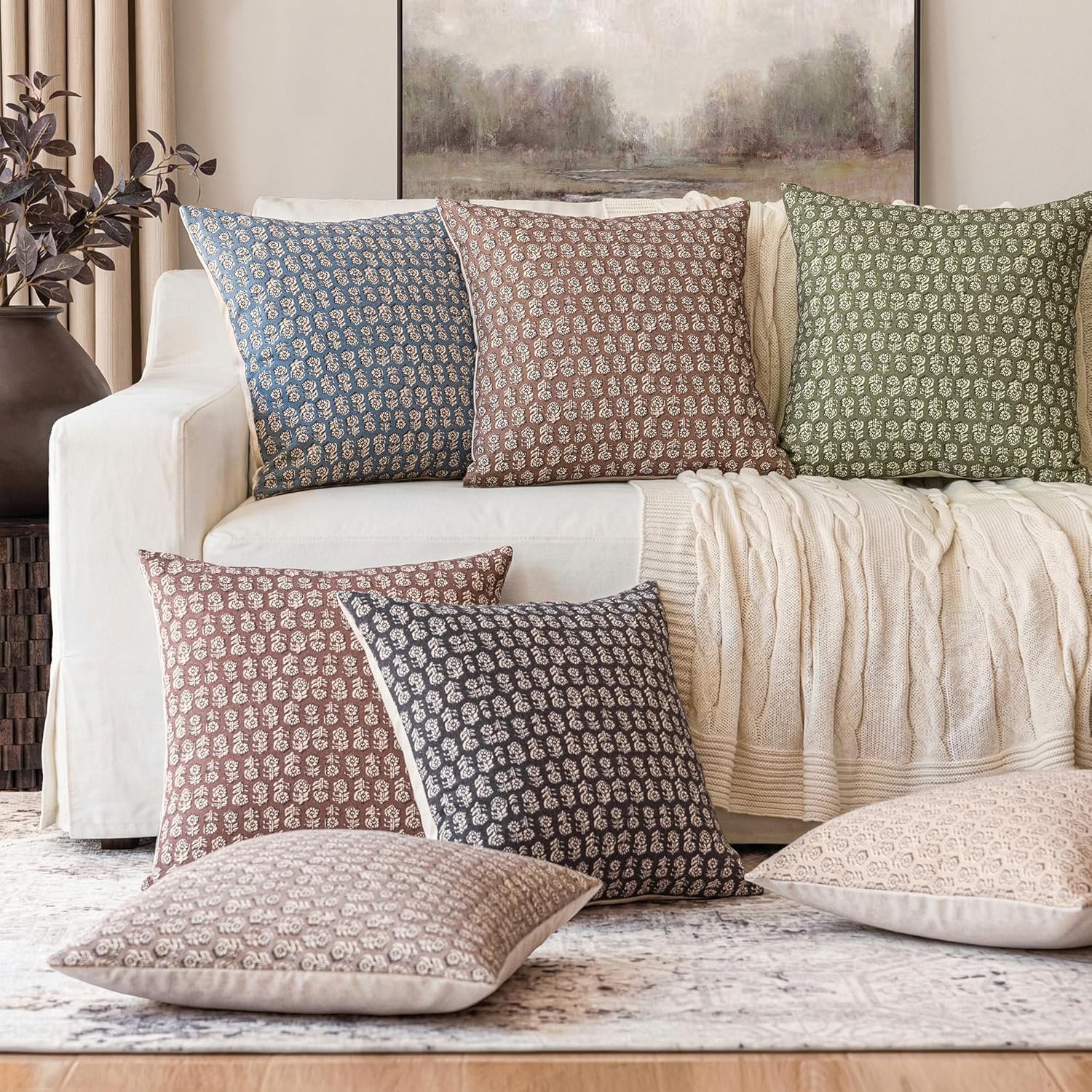 Neutral Floral Cushion Covers – Set of 2 Vintage Decorative Throw Pillow Covers - Image 4