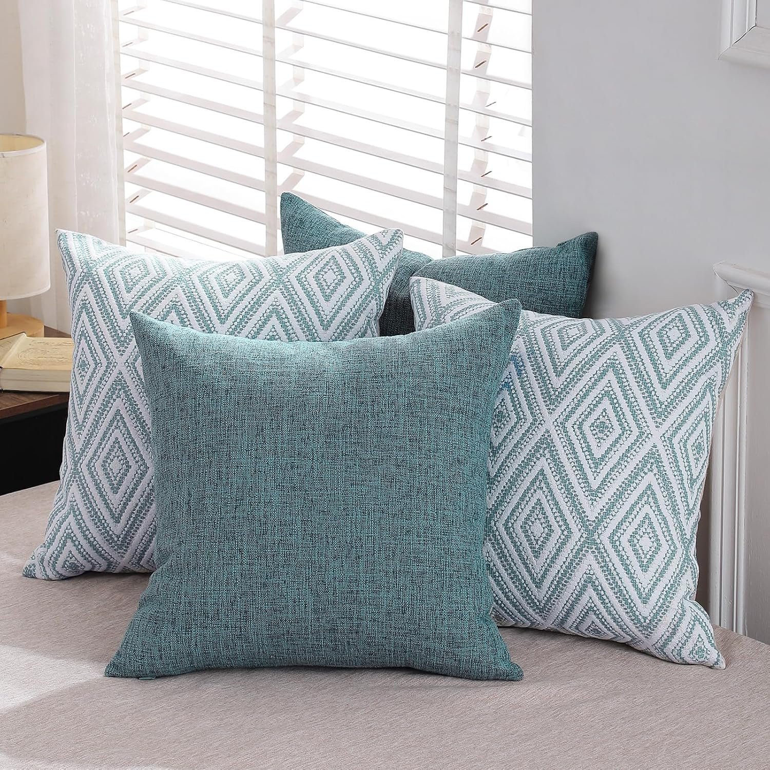 Blue Linen-Textured Cushion Covers – Set of 4 Decorative Throw Pillow Covers - Image 6