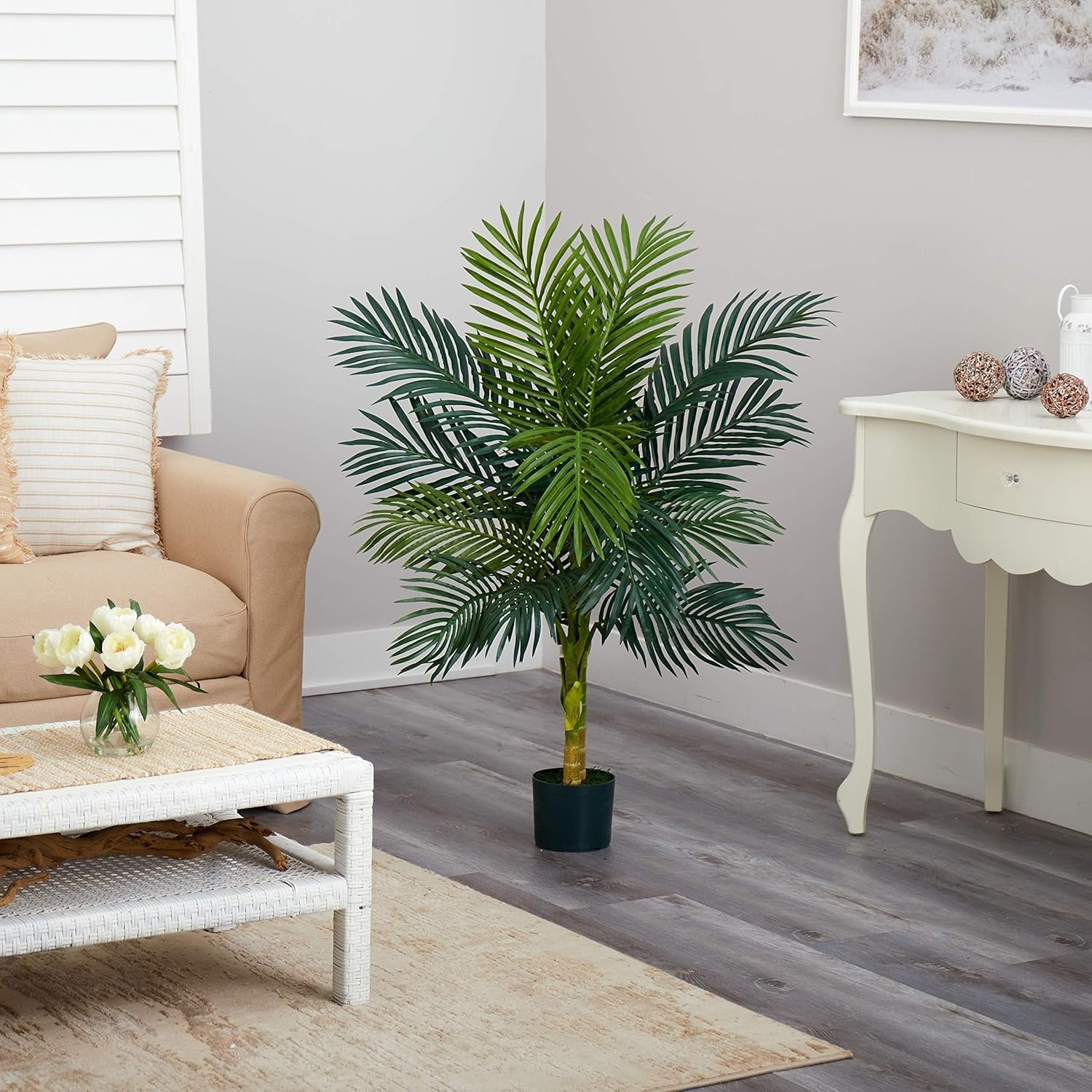 Premium 4ft Faux Golden Cane Palm for Modern Home Decor - Image 6