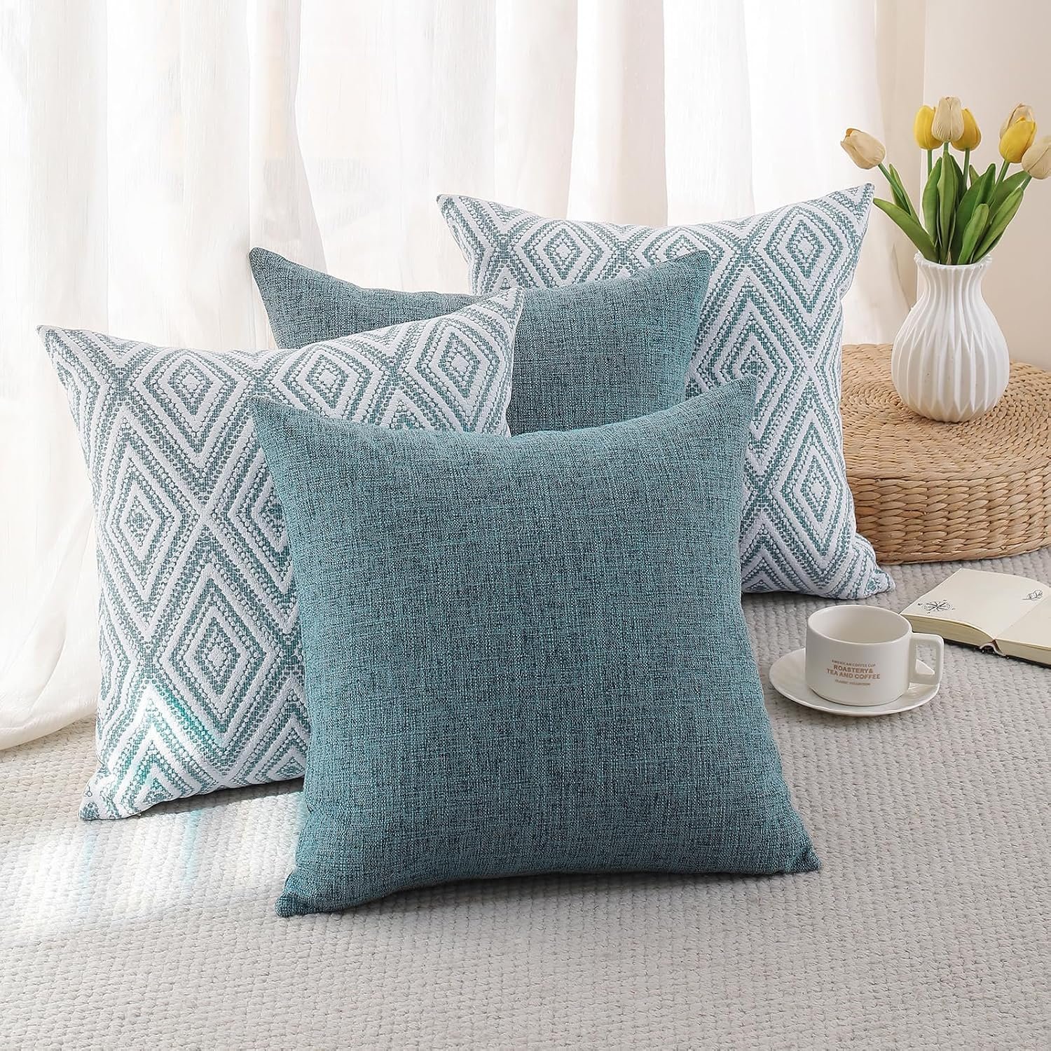 Blue Linen-Textured Cushion Covers – Set of 4 Decorative Throw Pillow Covers - Image 7