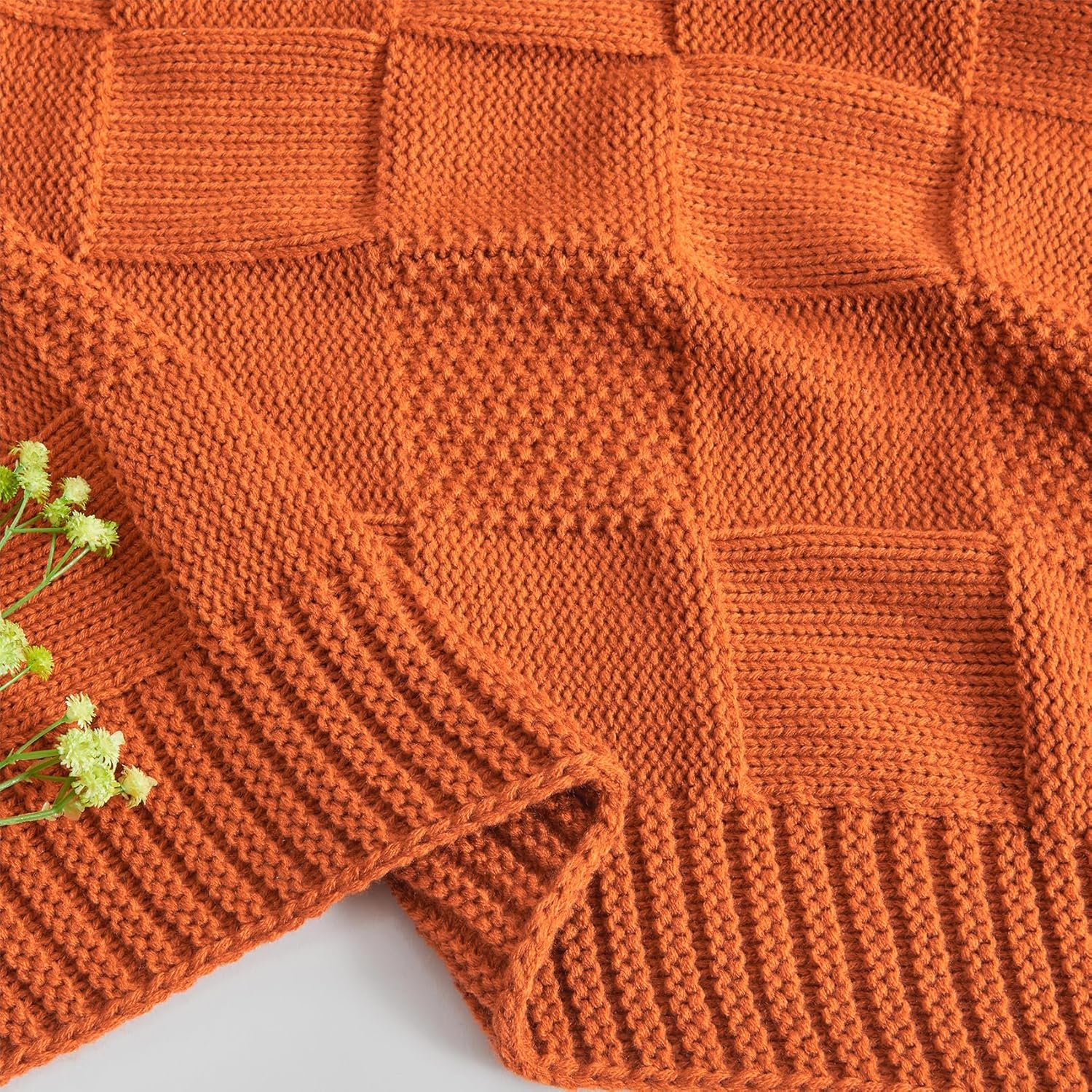 Rust Orange Check Knit Throw Blanket – Soft Decorative Blanket (60” × 80”) - Image 4