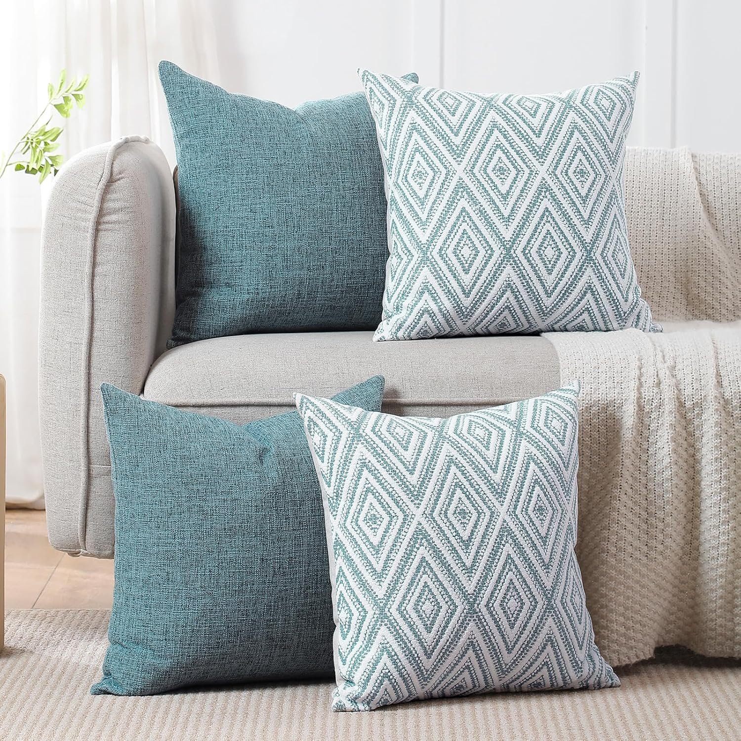 Blue Linen-Textured Cushion Covers – Set of 4 Decorative Throw Pillow Covers - Image 5