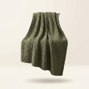 Olive Green Chunky Knit Throw Blanket – Soft Chenille Decorative Blanket (50” × 60”)