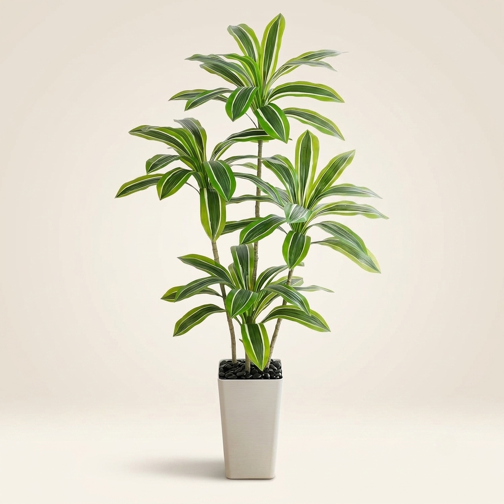 5ft Artificial Yellow Dracaena Tree with White Planter for Modern Home Decor