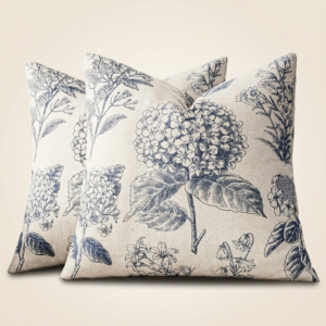 Light Blue Floral Pillow Covers – Set of 2 Vintage Decorative Cushion Covers