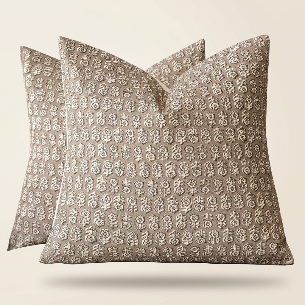 Neutral Floral Cushion Covers – Set of 2 Vintage Decorative Throw Pillow Covers