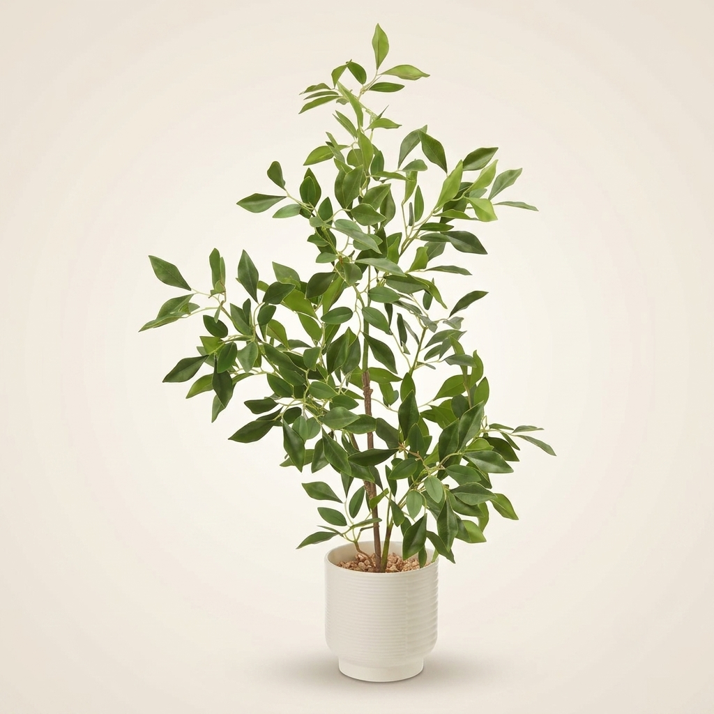 27” Artificial Ficus Plant with Ceramic Planter for Modern Home Decor
