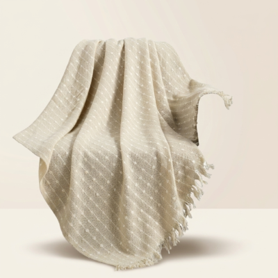 Beige Faux Cashmere Blanket For Sofa & Living Room