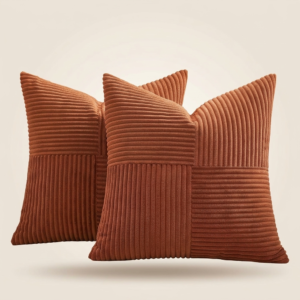 Terracotta Corduroy Cushion Covers – 18” × 18” Decorative Throw Pillow Cover