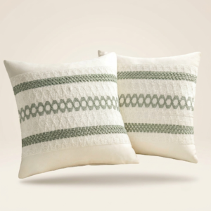 Sage Green Woven Cushion Covers – Set of 2 Decorative Throw Pillow Covers (18” × 18”)
